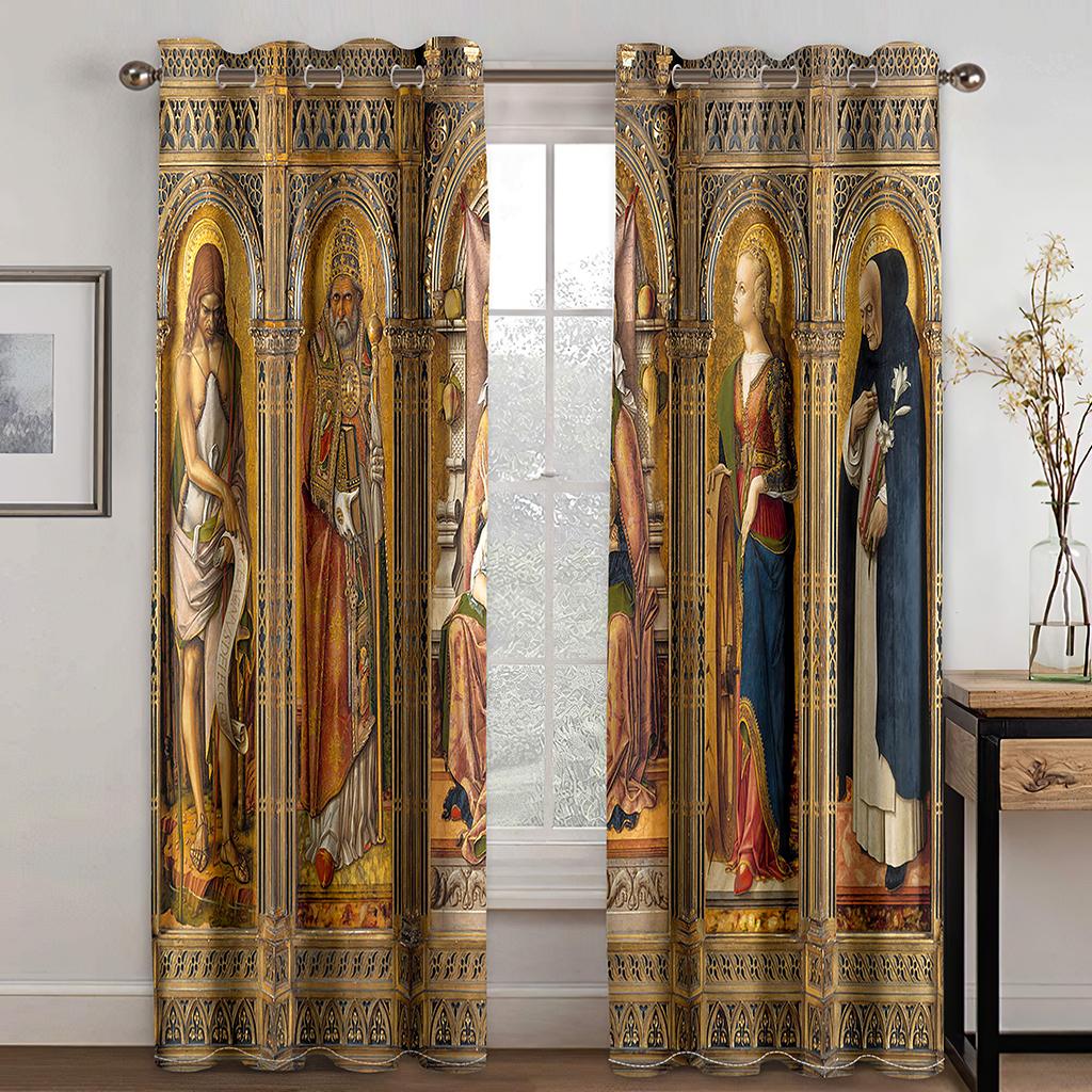 2 Pieces Egypt Luxury Muslim Ramadan Festival Roman Semi Blackout Drapes Window Cortinas De Salon Bedroom Decor Free Shipping
