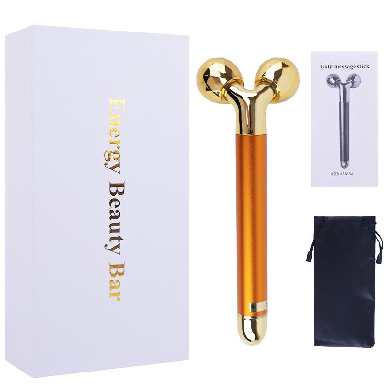 24K Золотой роликовый вибрационный массажер для лица, похудение, красота кожи лица, импульсный укрепляющий массаж лица, подтяжка, морщины