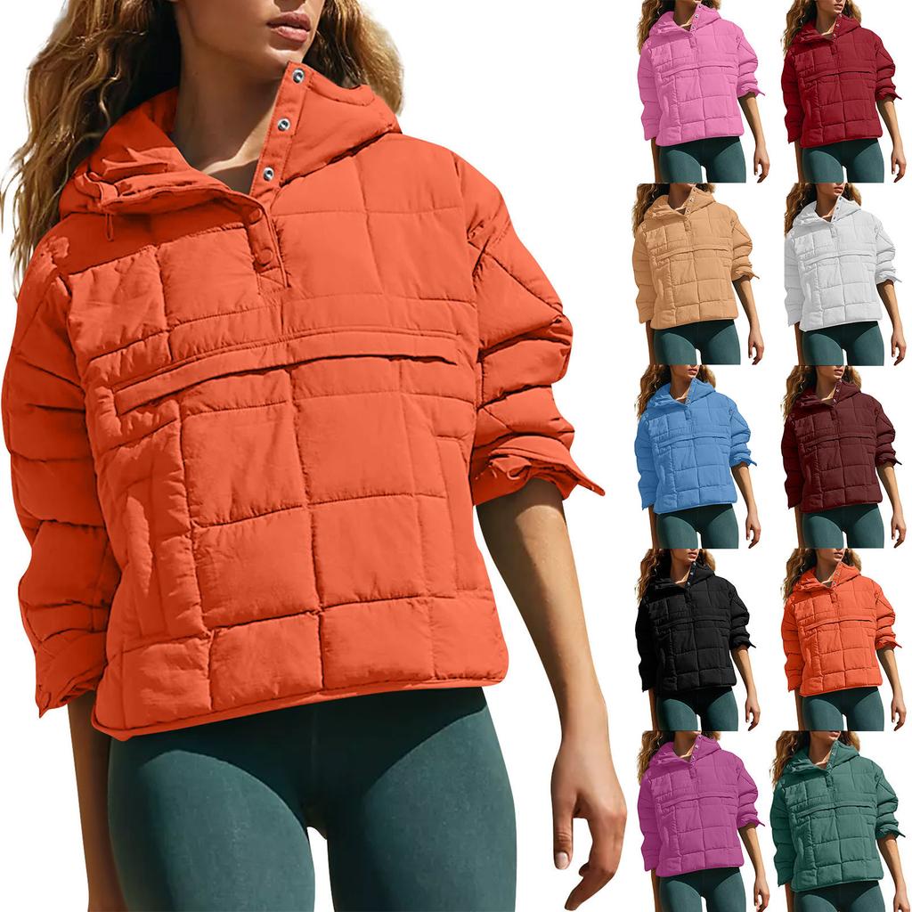 Women's Quilted Jacket Lightweight Long Sleeve Button Jacket Warm Winter Jacket Jacket with Pockets