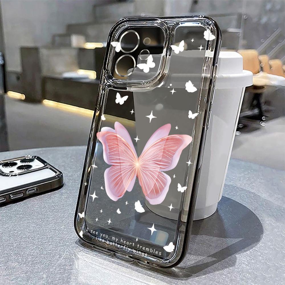 Золотой чехол-бабочка для iPhone 17 16 15 11 13 12 14 Pro Max 16e Air 7 8 Plus XR SE 2022 2020 Мягкий прозрачный чехол из ТПУ