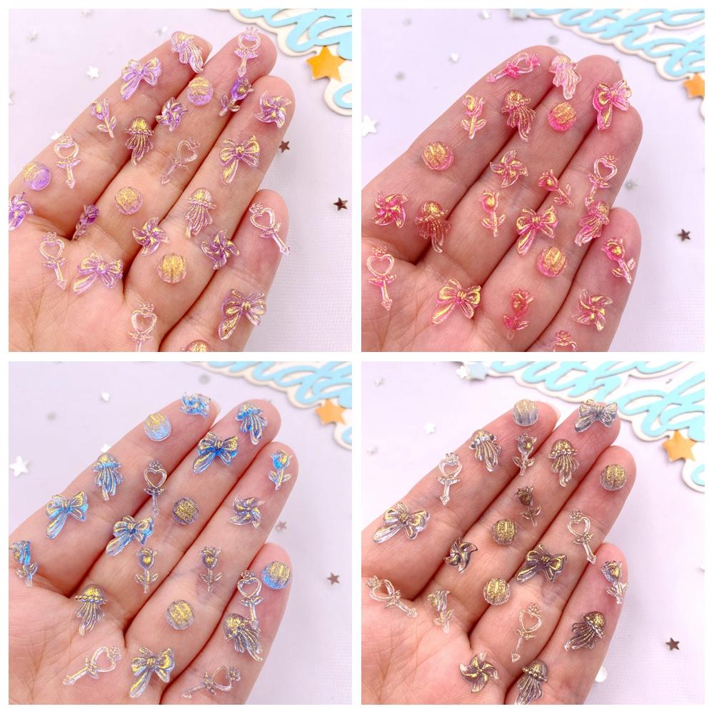 8g Resin Mini Glitter Colorful Magic Wand Jellyfish Rose Art Nail Flat Back Rhinestone Applique DIY Scrapbook Jewellery Decor