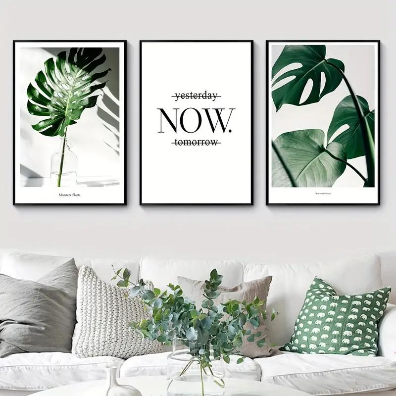 3pcs Canvas Poster Nordic Simple Black White Letter Decorative Painting Monstera Delicious Green Plant Art Living Room Decor