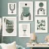 Abstract Geometric Sage Green Botanical Artwork Boho Wall Art Print Canvas Painting Nordic Poster Wall Picture Living Room Decor