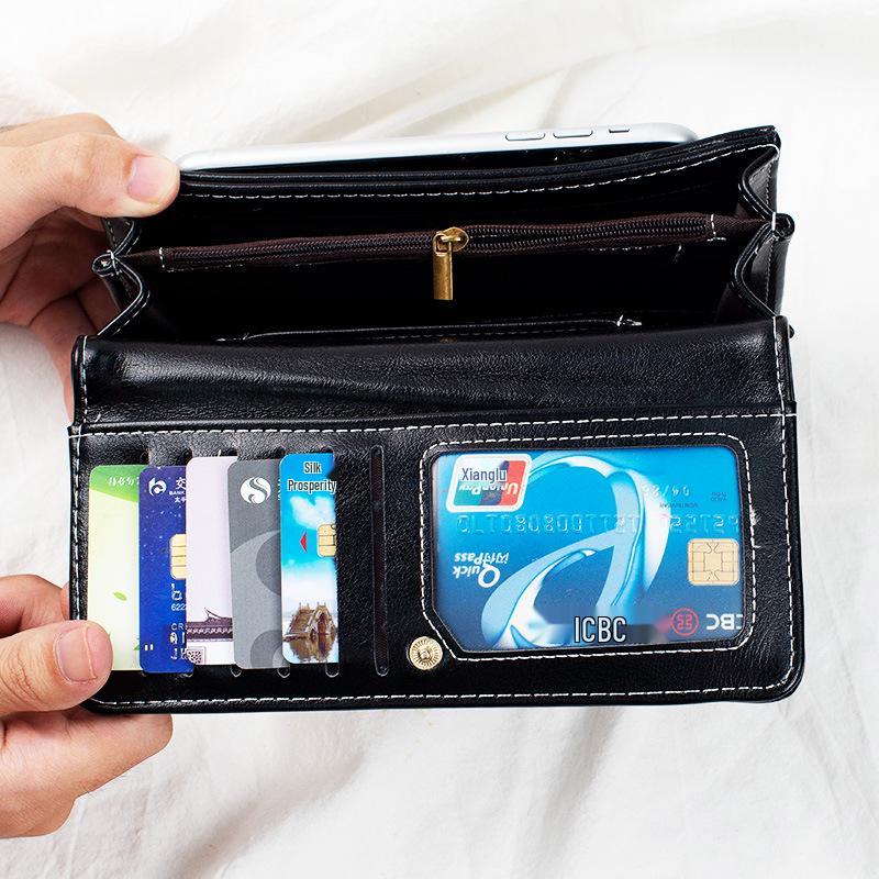 Женский длинный ретро кошелек-клатч из кожи с эффектом масляной восковой пропитки с множеством отделений для карт и отделением для монет