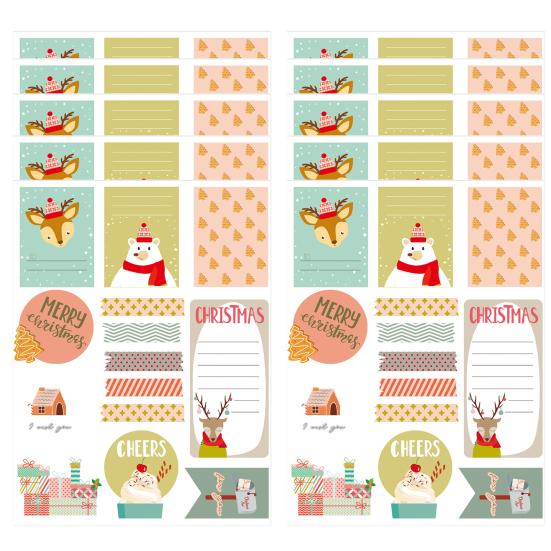 10 листов бирки для рождественского подарка и обратно, самоклеящаяся мультяшная Санта-Лось, рождественская тема, сделай сам, подарочная коробка, конверт для поздравительной открытки, подарочная наклейка, этикетка