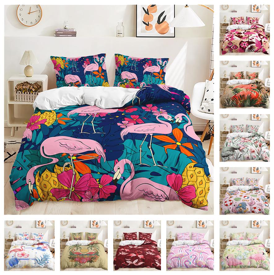 Домашнее постельное белье с 3D рисунком фламинго, комплект постельного белья с животным пухом, комплект постельного белья для спальни, односпальная/двуспальная кровать, полноразмерный комплект постельного белья