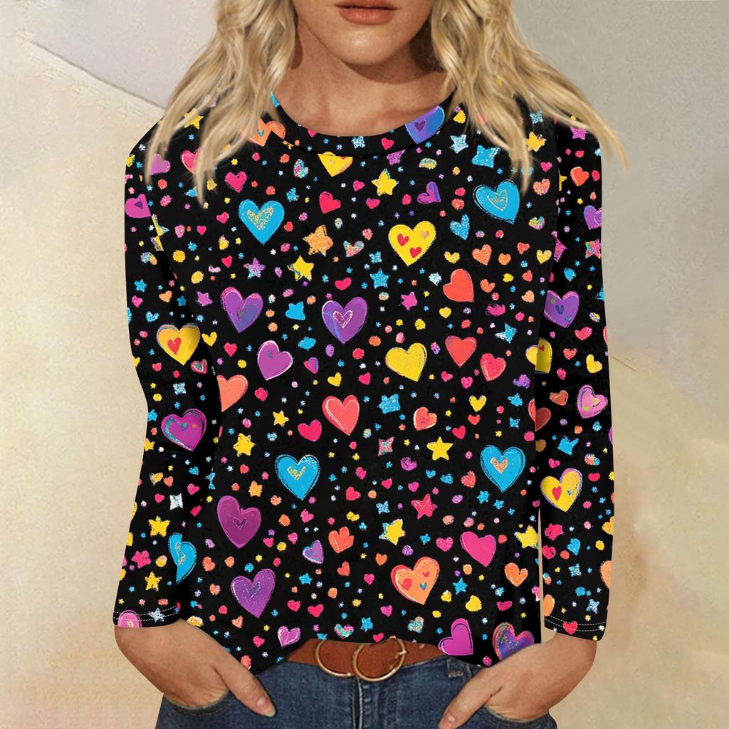Женская модная повседневная футболка с круглым вырезом и длинным рукавом, топ с принтом «День Святого Валентина и любовь»