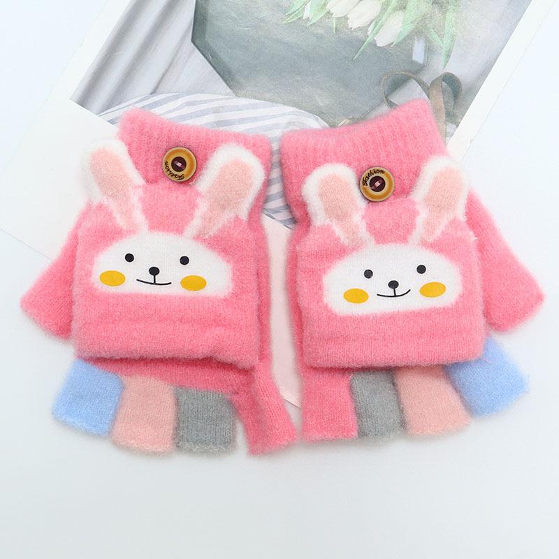 Детские зимние шерстяные перчатки-варежки с откидным верхом - Теплые, мультяшный дизайн для мальчиков и девочек младшего школьного возраста