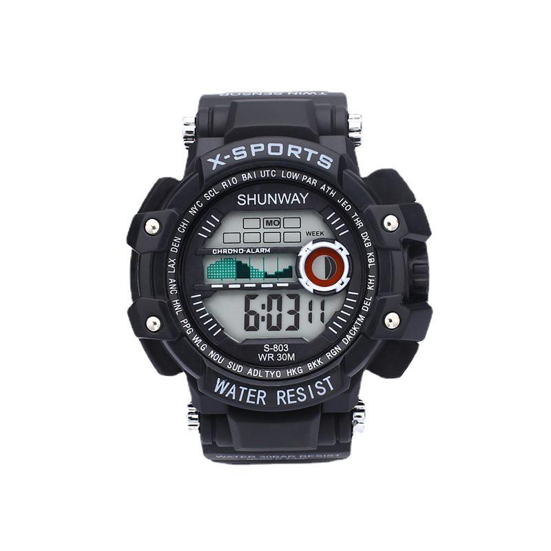 Светодиодные молодежные светящиеся водонепроницаемые спортивные часы-хронограф с многофункциональным дисплеем