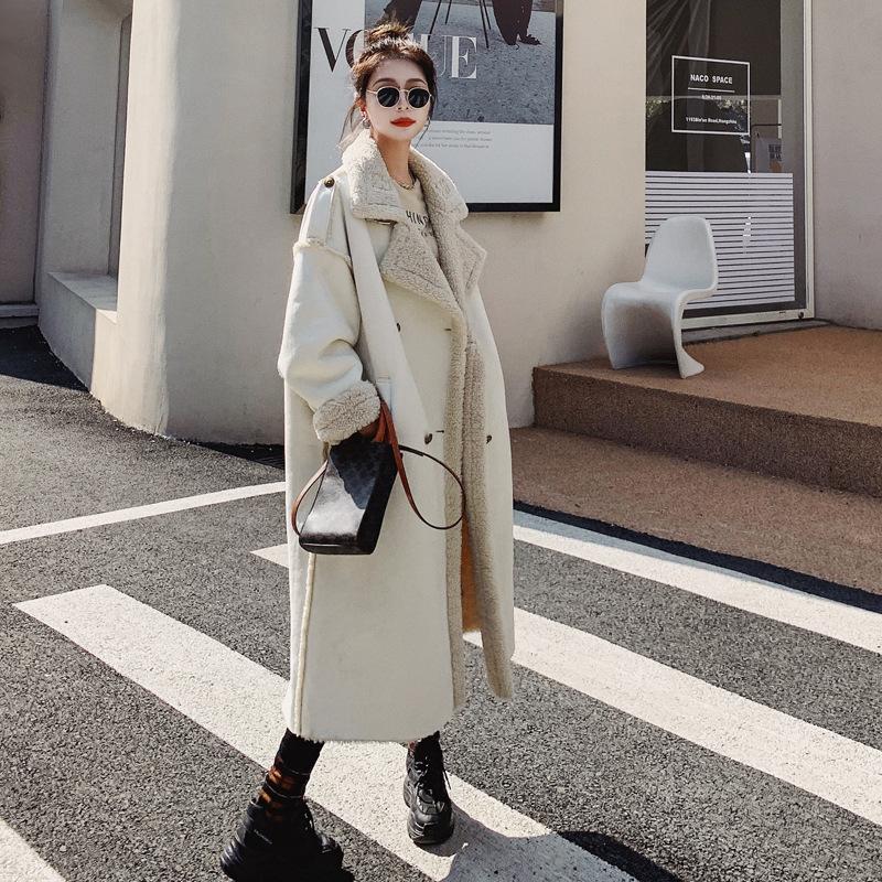 Женское Белое Пальто Для Женщин Средней и Длинной Длины Зимнее Новое Утепленное Шерстяное Пальто