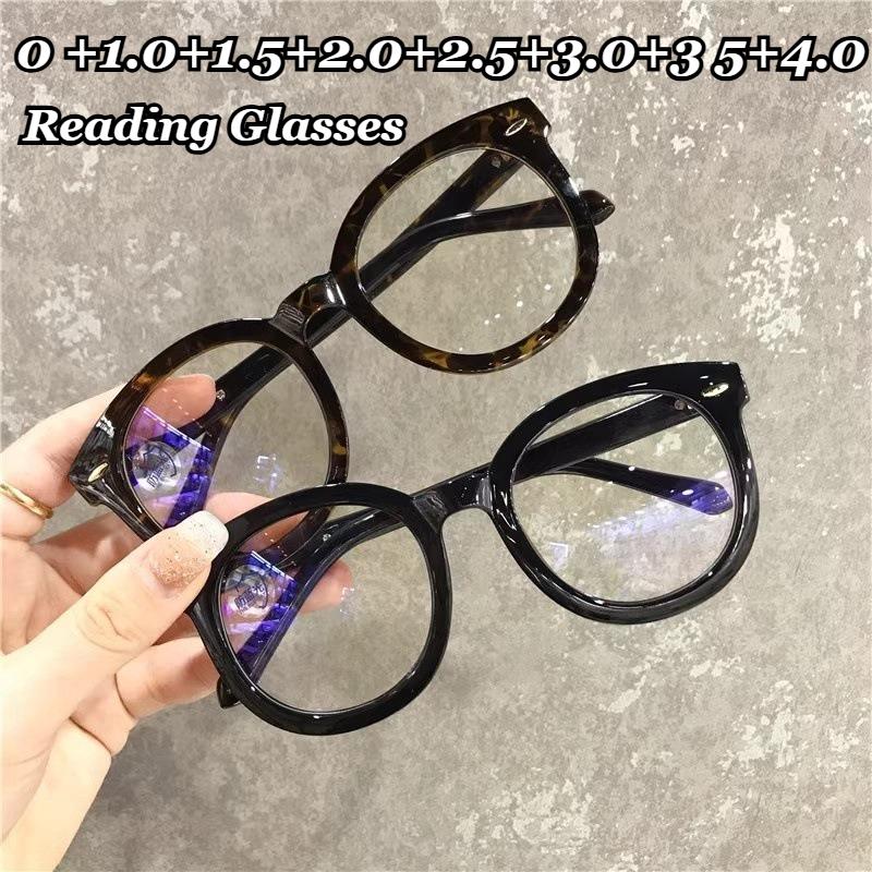 Blue Light Blocking Eye Protection Presbyopia Glasses Vintage Round Frame Eyewear Trendy Oversized Frame Black Reading Glasses