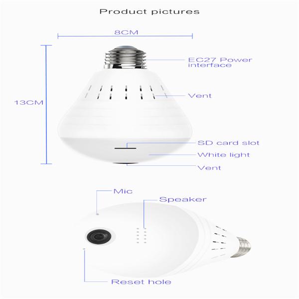 960P Wi-Fi Панорамная камера Лампа 360 градусов «рыбий глаз» Беспроводная домашняя безопасность Видеонаблюдение Night V