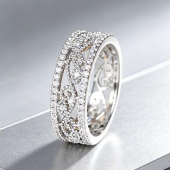 European and American vintage hollowed-out vine-patterned ring Full diamond wide ring, heavy-duty, light luxury accessories