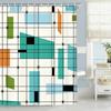Mid Century Shower Curtain, Aesthetic Abstract Geometric Mid Century Shower Curta, Teal Retro Grid Starbursts 1950S 1960S MCM