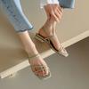 2025 лето новые простые квадратные босоножки с тонким ремешком женские с плоской подошвой одно слово с открытым носком римские туфли женские