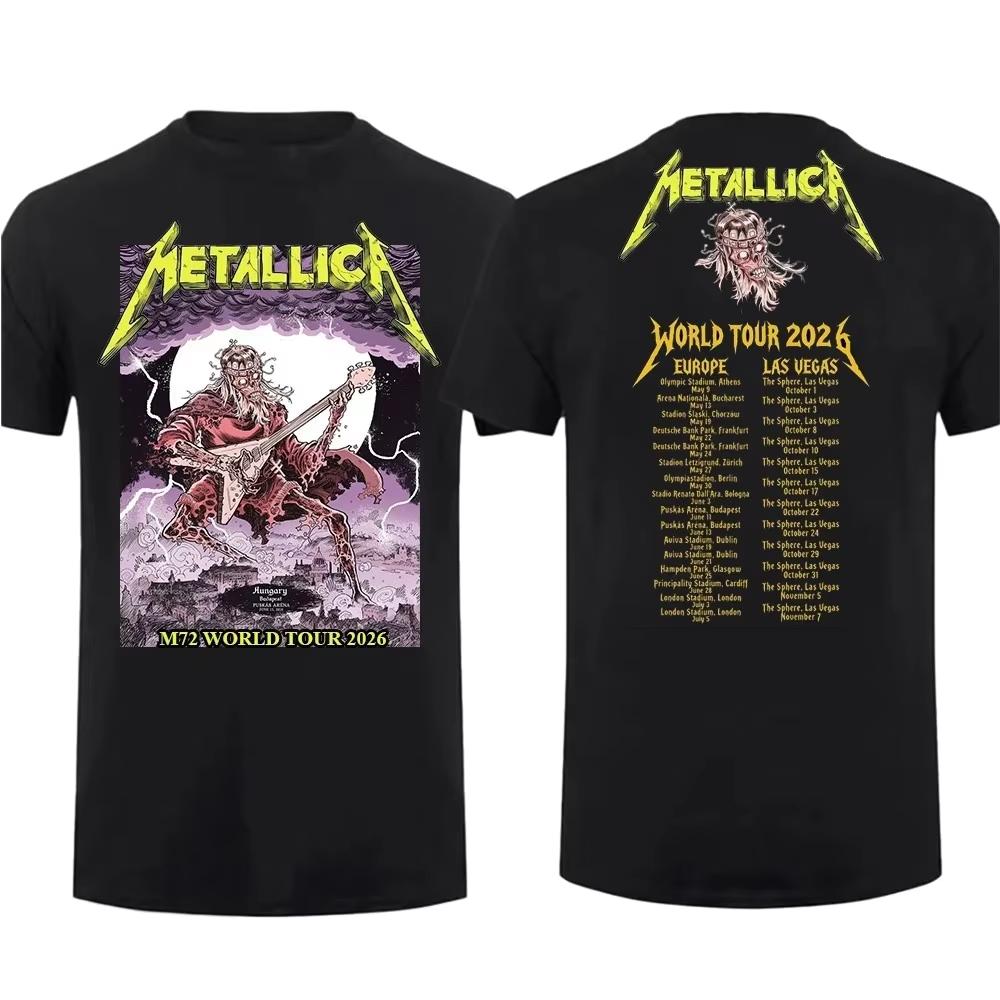 2026 Metallica Band M72 World Tour Budapest T-shirt Men Women Pure Cotton Y2K Fashion Streetwear Short Sleeve High Quality Female Male Clothing