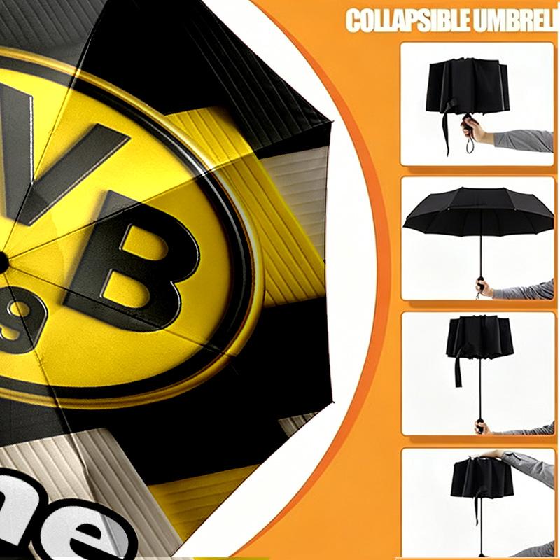 Custom Name Personalized Borussia Dortmund Print Umbrella, Auto Open Close, 8‑Rib Sturdy Frame, Commute Camping Hiking Use, Birthday Gift