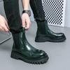 New Chelsea Boots for Men Green Black Patent Leather Round Toe Slip-On Shoes for Men with Size 38-44 Ankle Boots