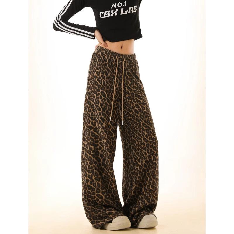 Unisex Camouflage Leopard Print Elastic Waist Wide-Leg Pants - Comfortable, Slimming, and Versatile Casual Wear