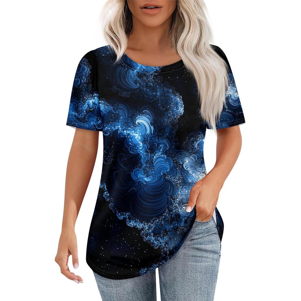 Женская футболка с принтом неба, модная, повседневная, с круглым вырезом и коротким рукавом