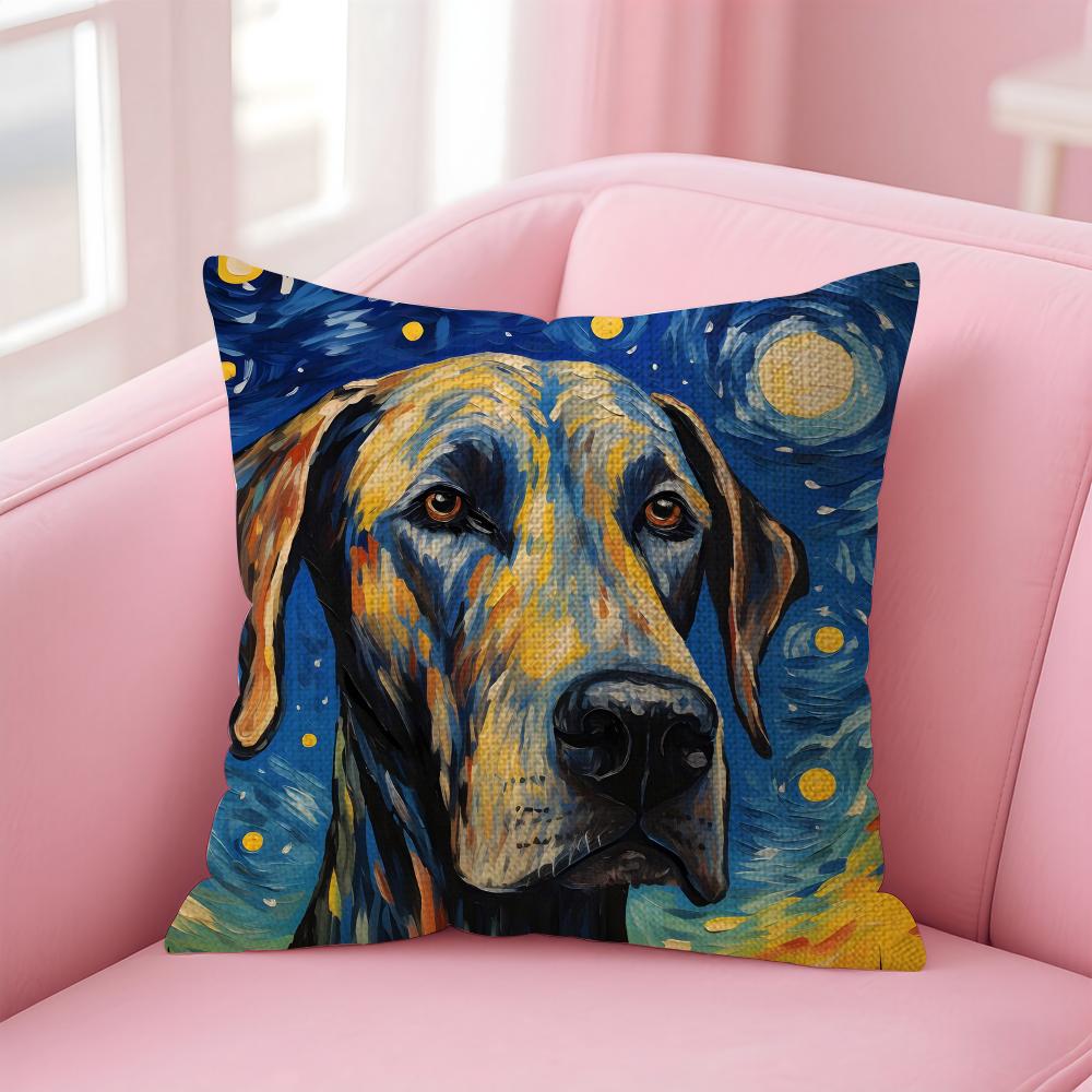 The Starry Night Dog Cushion Cover Natural Linen Pillow Case DoubleSided Print Decorative Sofa Pillowcase Home Decor Gift
