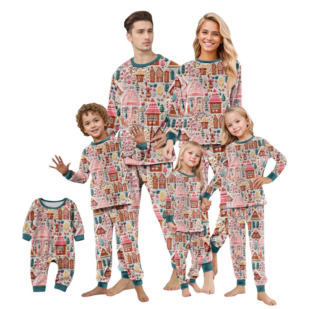 Matching Family Christmas Print Flannel Homewear Set Long-Sleeve Top And Pants