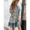 Women Bohemian Style Floral Printed Casual Holiday Beach Dress With Tie-Up Neckline And Cute Babydoll Silhouette Vacation Beach Outfit