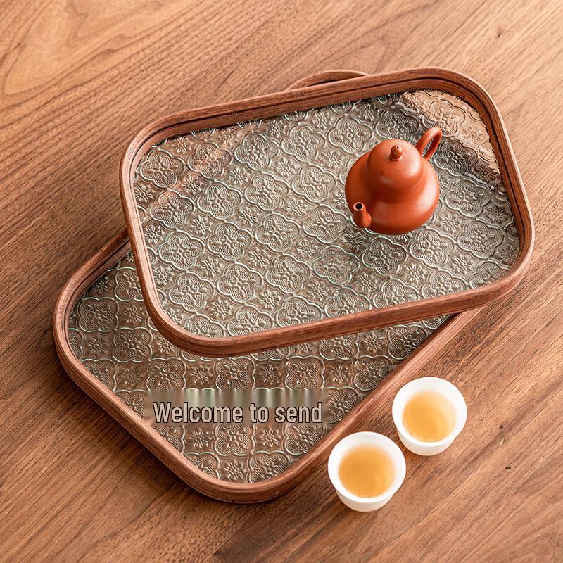 Begonia Flower Glass Rectangular Serving Tray