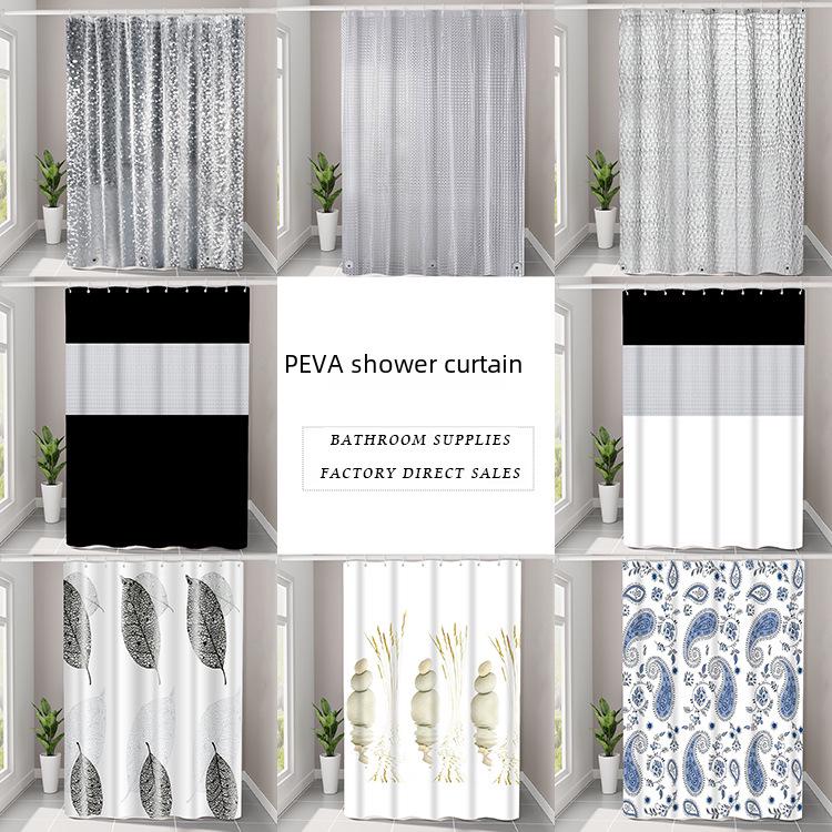 3D-печатная шторка для душа из ПЭВА с крючками – Толстая, водонепроницаемая, устойчивая к плесени перегородка для ванной