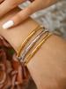 Fashion Simple Personality Charm Cold Style Stainless Steel 18K Gold Plated Geometric Pattern Bamboo Bracelet Women'S Zircon