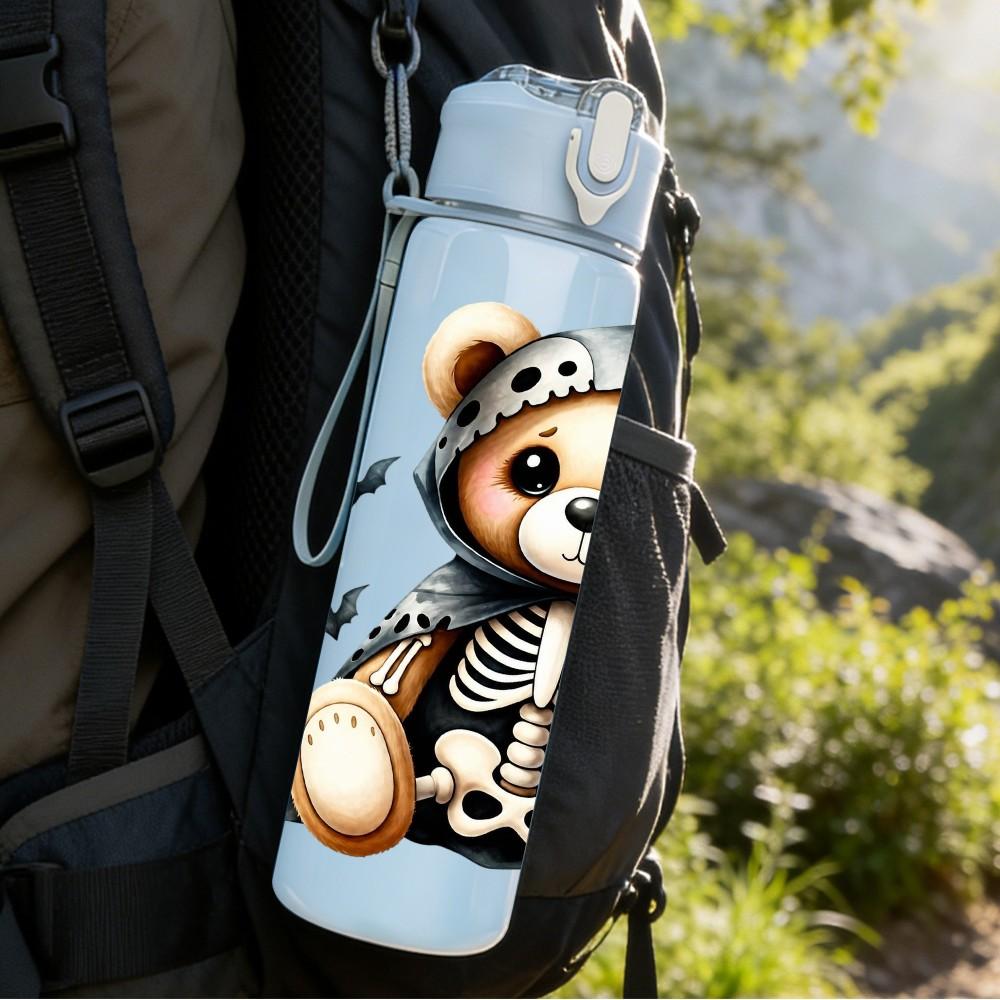 1PC Skeleton Bear Wearing Hood 750ml Color Plastic Sports Water Bottle Leakproof Flip Straw Lid Suitable for Sports Office Home Use