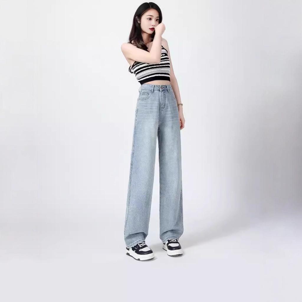 Джинсы большого размера с высокой посадкой для женской персонализированной моды, летний дизайн, для фигуры типа «груша», женские брюки, стройнящие брюки широкого кроя