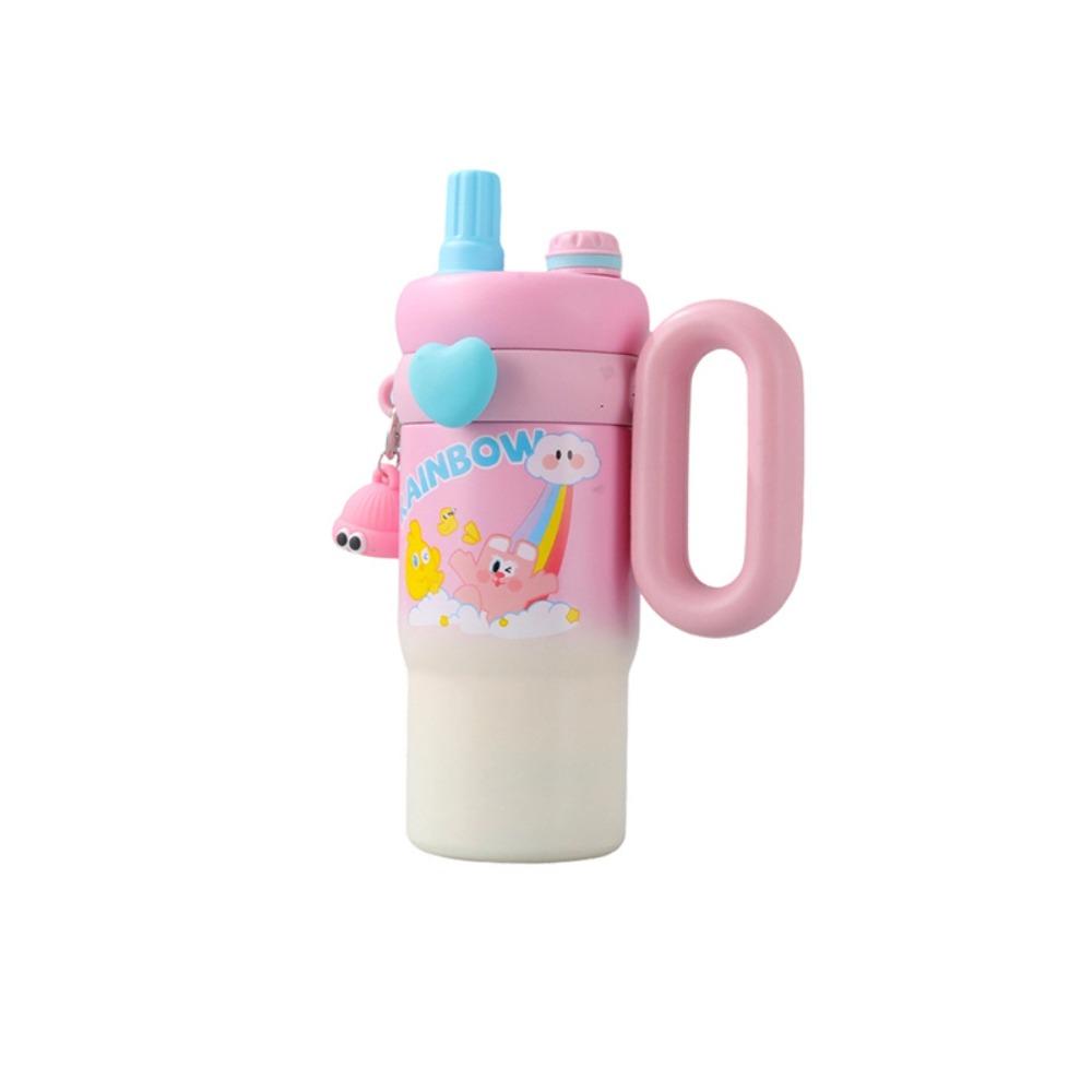 800ml Cartoon Doll Straw Thermos Cup Stainless Steel Insulated Water Cup Office