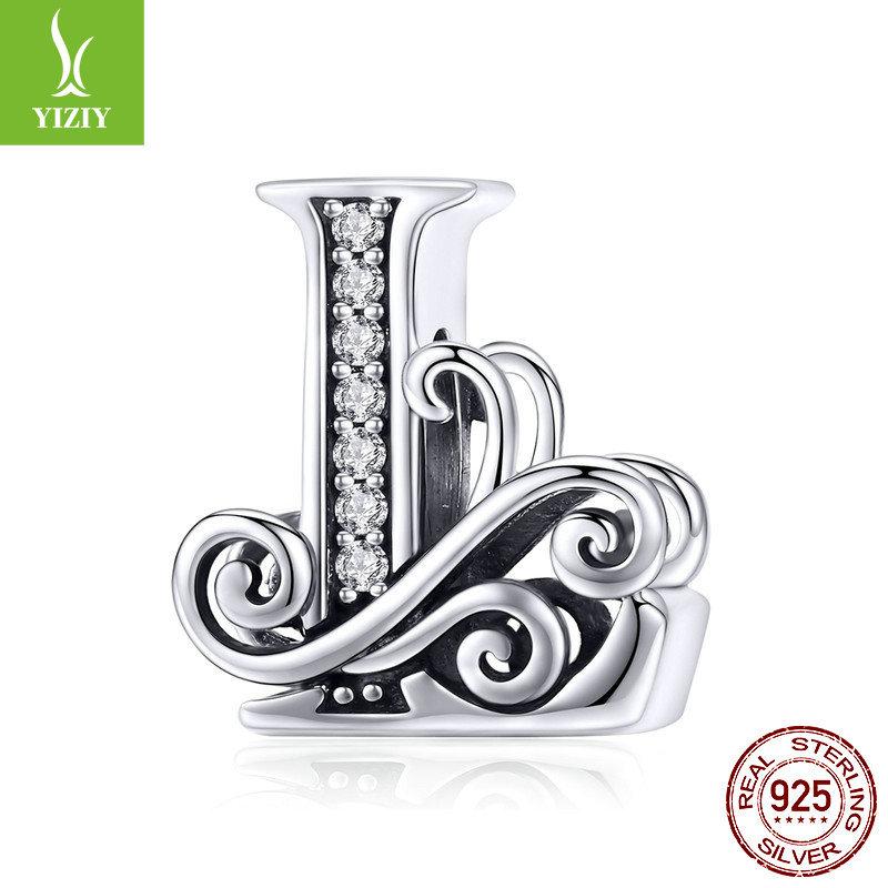 Браслет из 26 букв, аксессуар с бусинами, бусины из циркониевого стерлингового серебра, рассыпные бусины Bsc030