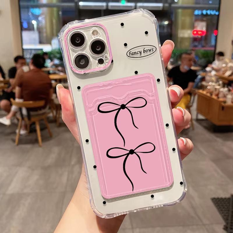 Soft Card Slot Bag Holder Phone Case For iPhone 17 Pro Max 11 13 15 12 14 16 Pro Max Plus 16e Aesthetic Flower Transparent Cover