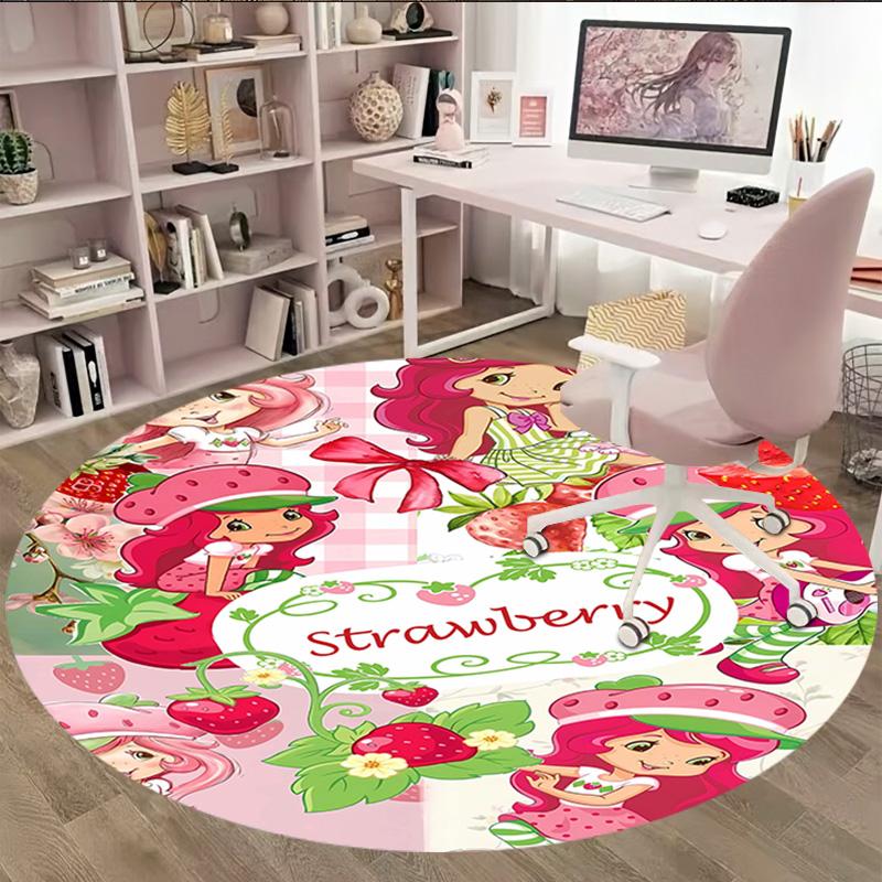 1pc Strawberry Princess4 Print Round Carpet Chair Round Carpet Suitable for Bedroom Living Room Home Decorative Carpet