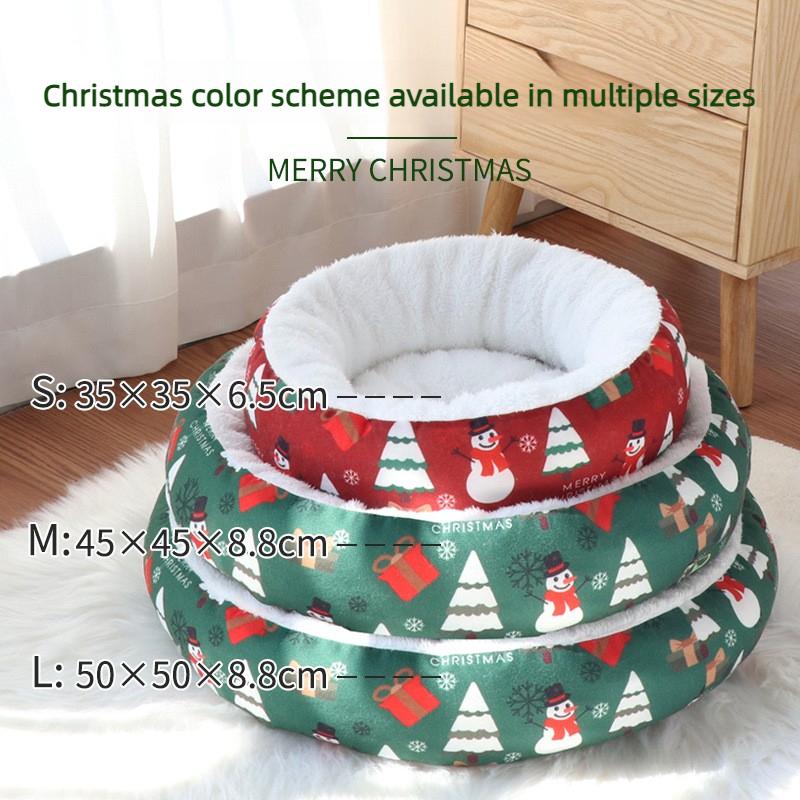 Warm Christmas Cat Basket Bed Soft Plush Pet Nest with Non-slip Base Cozy Sleeping Bed Cats Small Dogs 50cm Diameter