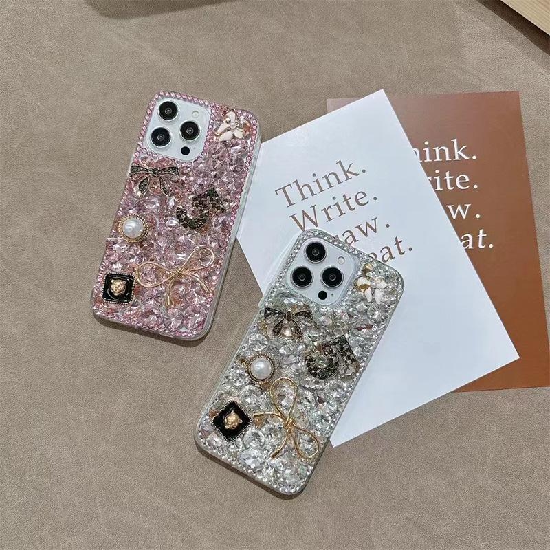 Для IPhone17Promax Чехол для мобильного телефона для Apple 14 Стразы Бант 15 Роскошный Полный Бриллиант Жемчуг Голова Тигра для Женщин