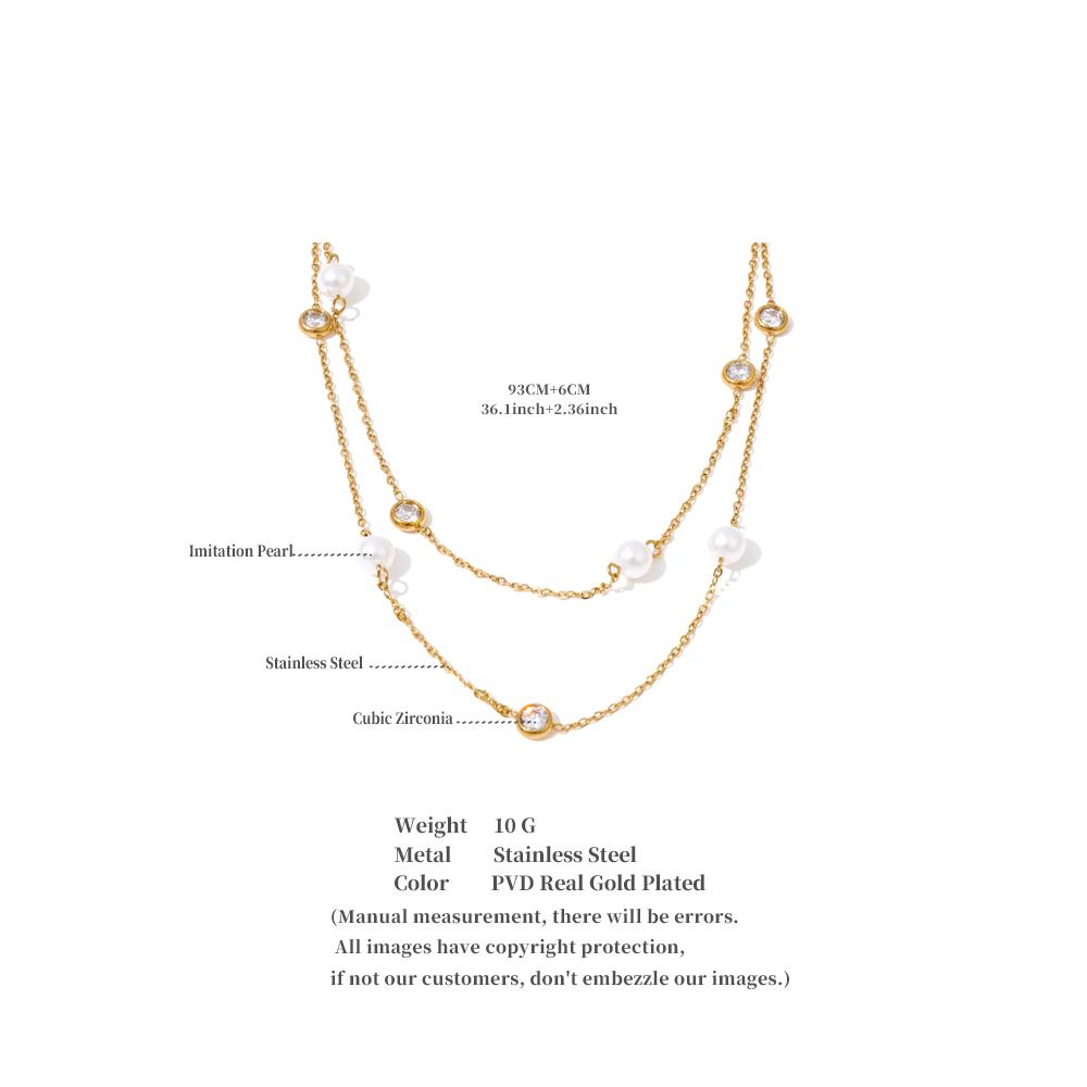 Eetit New Square Chain Stylish Stainless Steel Simulated Pearls Layered Stacking Necklace Women Fashion Charm Collar Jewelry