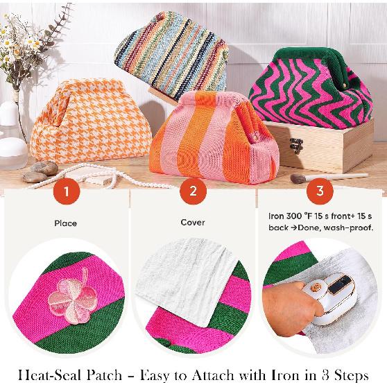 Woven Clutch Purses for Women, Summer Beach Crochet Striped Dumpling Bag Evening Handbag with Romantic Lucky Clover