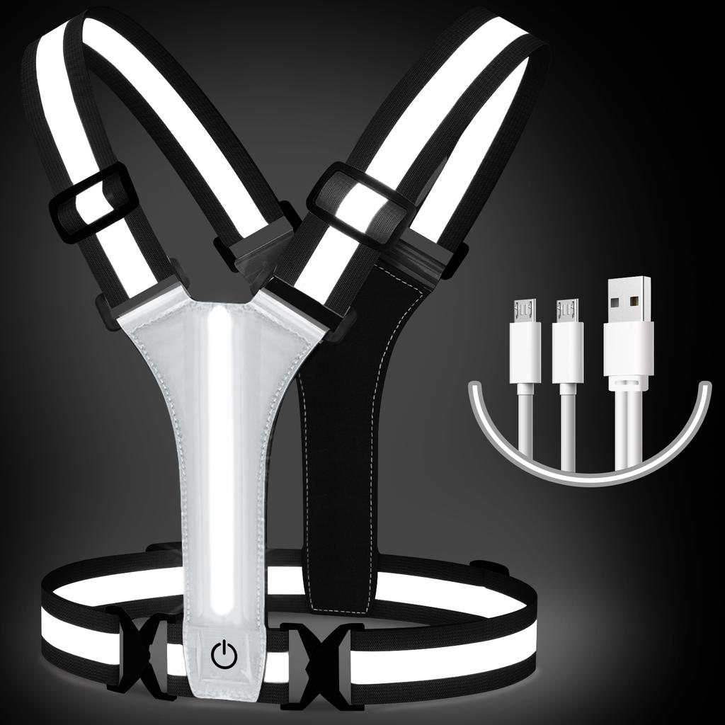 Adjustable LED Reflective Vest Running Gear Running Lights for Runners USB Rechargeable LED Light Up Vest High Visibility