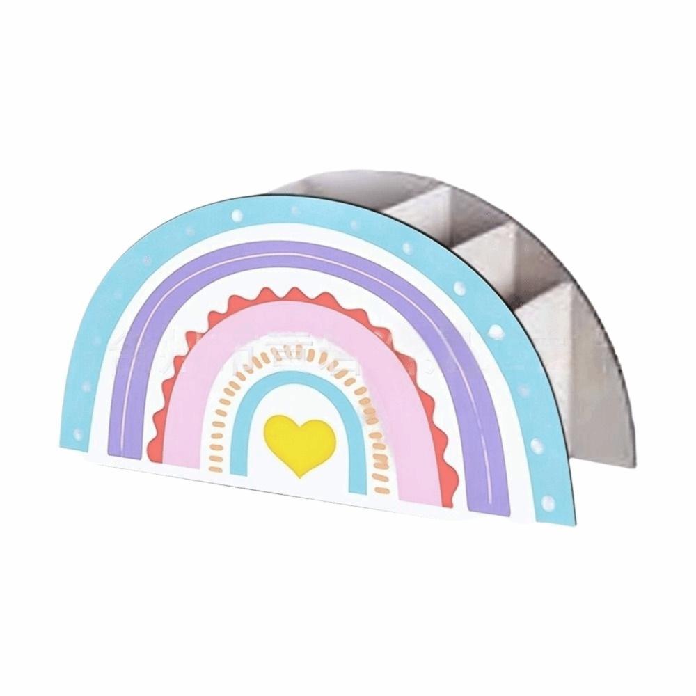 Wooden Teacher's Day Pencil Holder 5 Slots Desk Organizer Rainbow Pencil Holder for Desktop