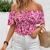 Женские модные повседневные летние весенние блузки и рубашки с цветочным узором и принтом на одно плечо с коротким рукавом