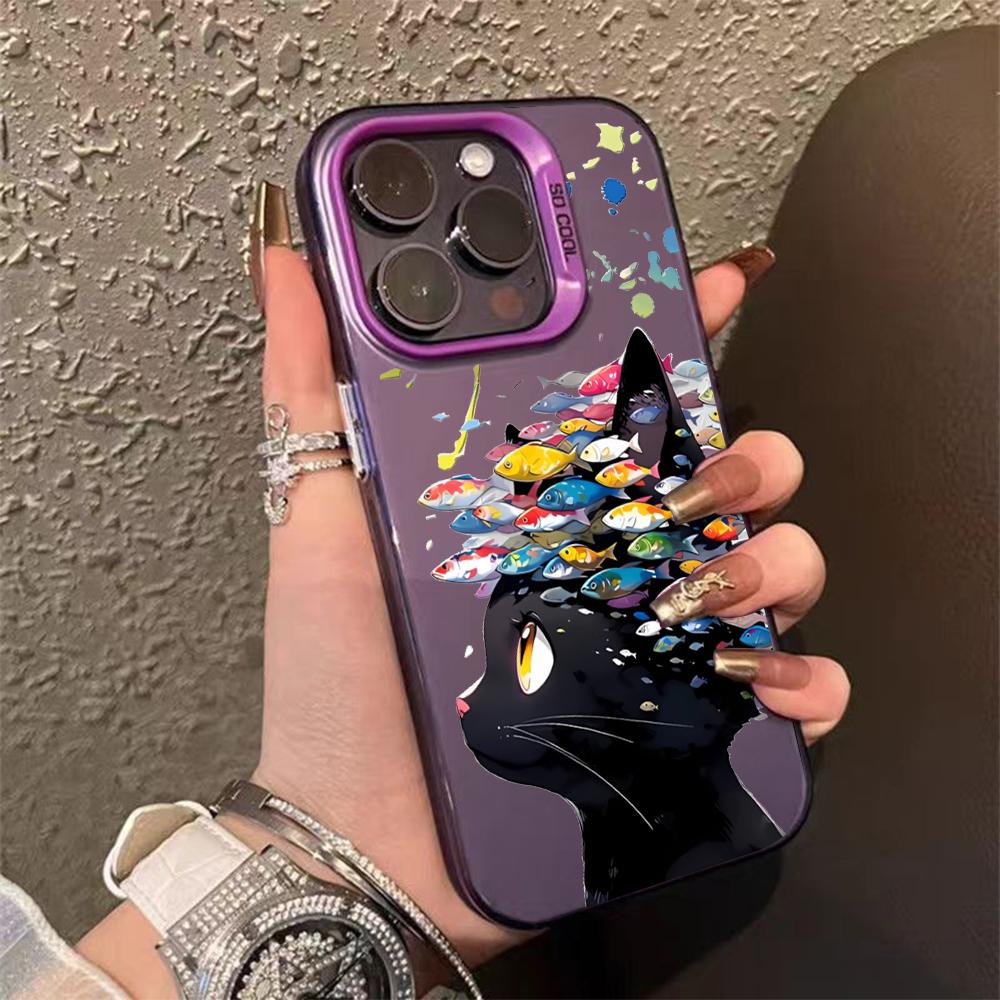 Милый Чехол-Картина Кошка Подобная Рыбе Для Samsung Galaxy S25 S24 S23 S22 S21 S20 Ultra Plus FE A25 A35 A55 5G Матовый Лазерный Чехол