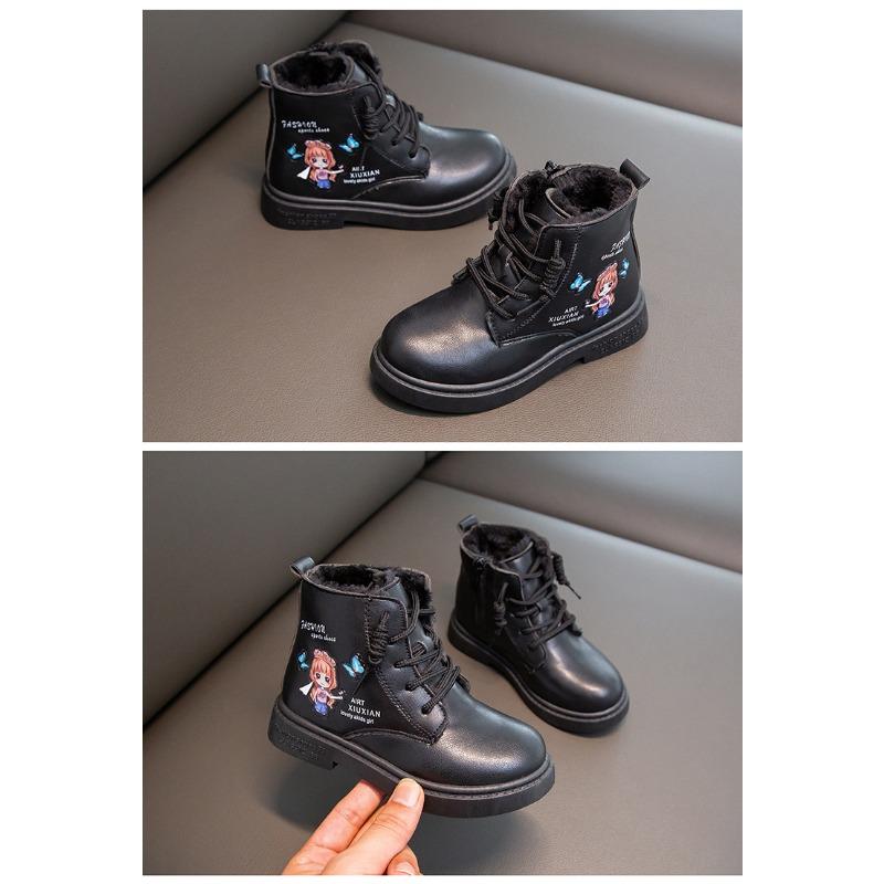 Модные милые туфли для девочек, зимние новые детские короткие ботинки, кожаные ботинки для принцессы