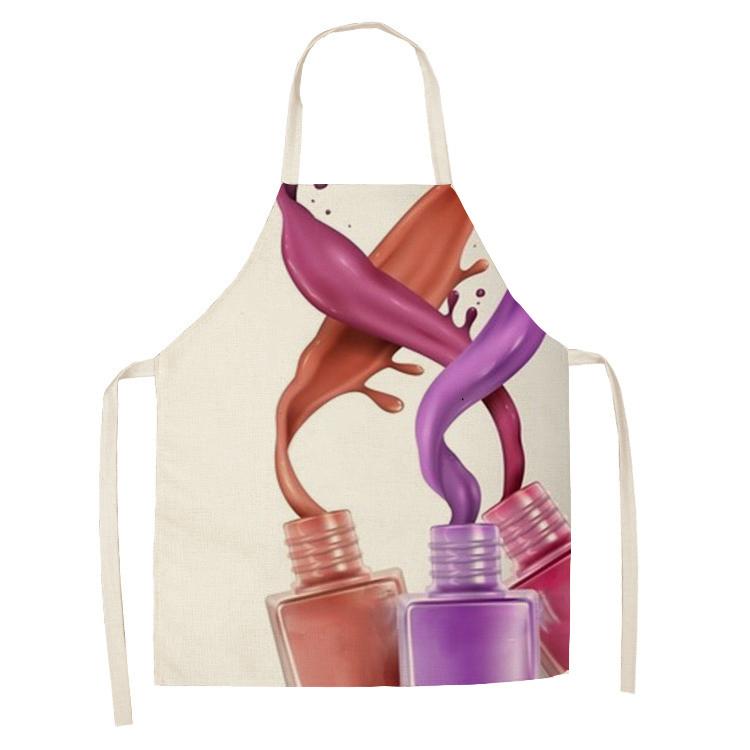 Новый льняной красочный лак для ногтей, косметика с тематическим принтом, кухонные фартуки, унисекс, званый ужин, нагрудник для приготовления пищи, забавный фартук для чистки, парикмахерский фартук