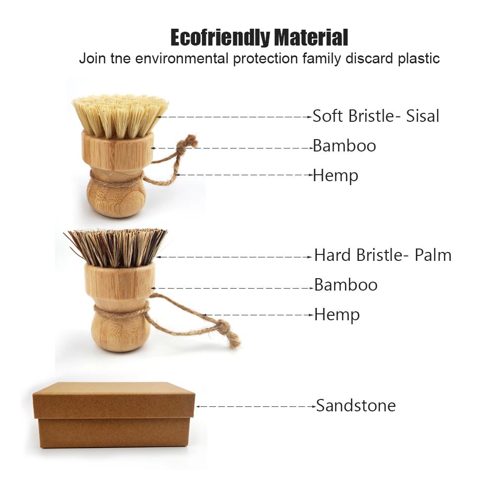 100% Natural Eco-Biodegradable Round Cleaning Brush Sisal and Bamboo Utensils Kitchen Scrubbing Pot Brush