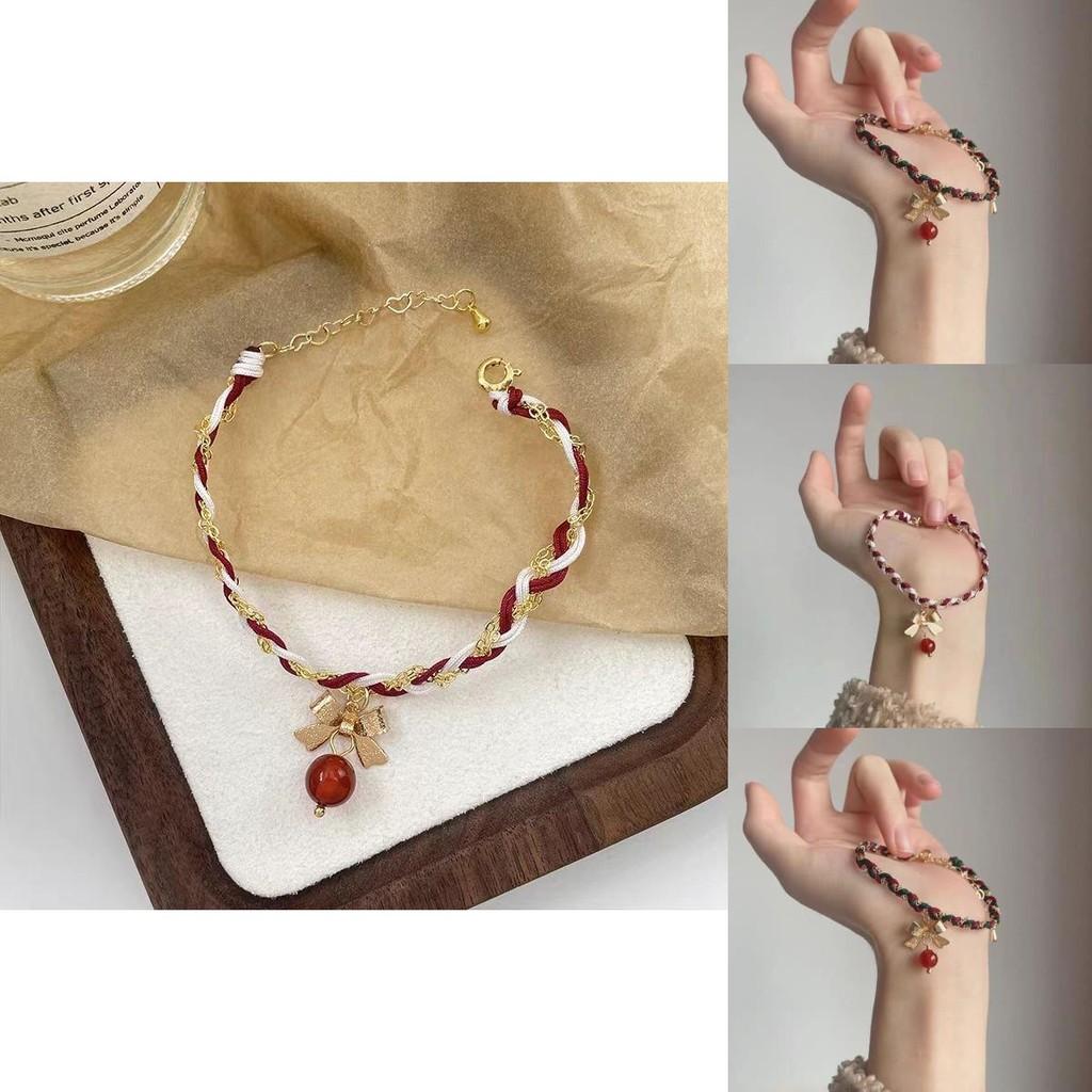 Шикарный красный белый зеленый плетеный браслет с бантом для женщин, идеально подходящий для рождественских подарков