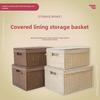 "Small Straw Woven Storage Box with Lid for Bedroom Desktop"