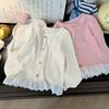 Kids Girls' T-shirt Sweet Lace Splicing Color Button Loose Pullover Autumn New Children's Long Sleeve Top